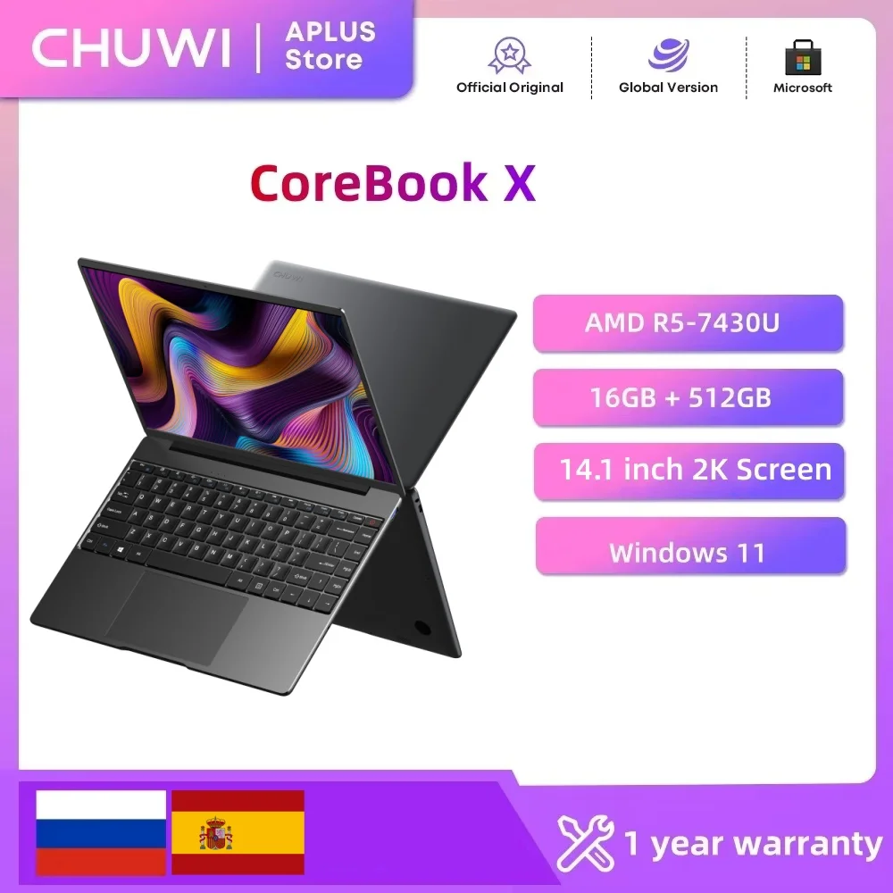 CHUWI CoreBook X AMD R5-7430U كمبيوتر محمول 14.1 بوصة 2K شاشة 16 جيجابايت DDR4 RAM 512 جيجابايت SSD ويندوز 11 Wifi6 كمبيوتر محمول مريح فعال من حيث التكلفة #1