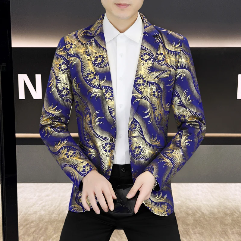 High-quality men's fashion business boutique, stylish and versatile, trendy casual gold-embossed suit jacket