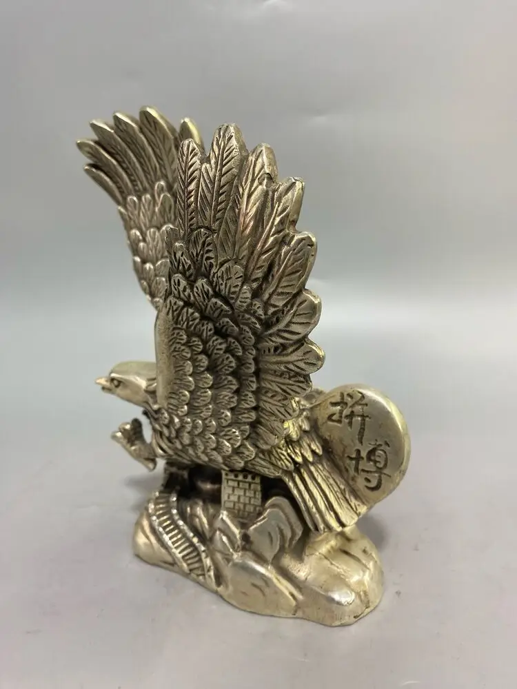 bronze silver plating engraving home fengshui fortune bird eagle hawk statue