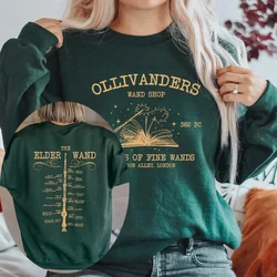 Ollivanders 지팡이 상점 스웻셔츠, 마법사 책 상점 맨투맨 마술 지팡이 후디, 긴 소매 빈티지 그래픽 후디, HP 선풍기 선물