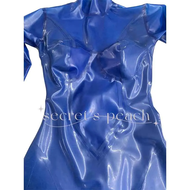 Woman Latex Bodysuit With  3D Chest and Half Glooves Catsuit Customizable size and color