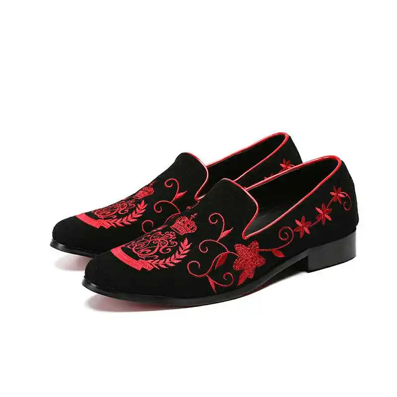 Luxury Wedding Shoes Handmade Embroidered Shoes Man Round Toe Flats Loafer Shoes Mail Slip On Shoes Men