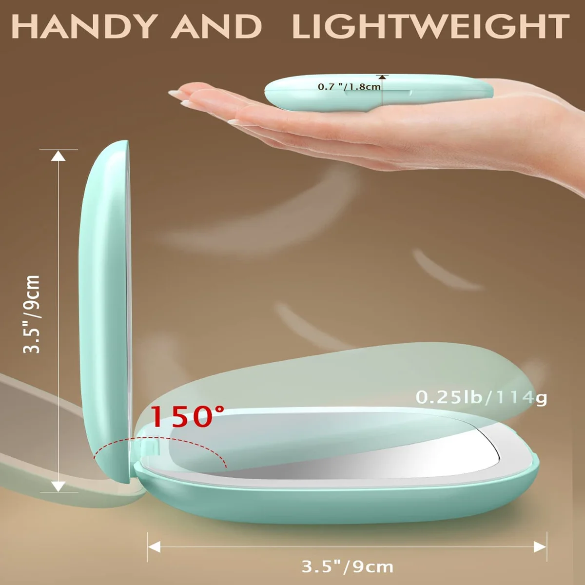 Compacte Spiegel Verlichte Reismake-Up Spiegel Met 1x/5x Vergrotende 2-zijdige 3 Kleuren Dimbare Draagbare Zakspiegel Voor Handtas