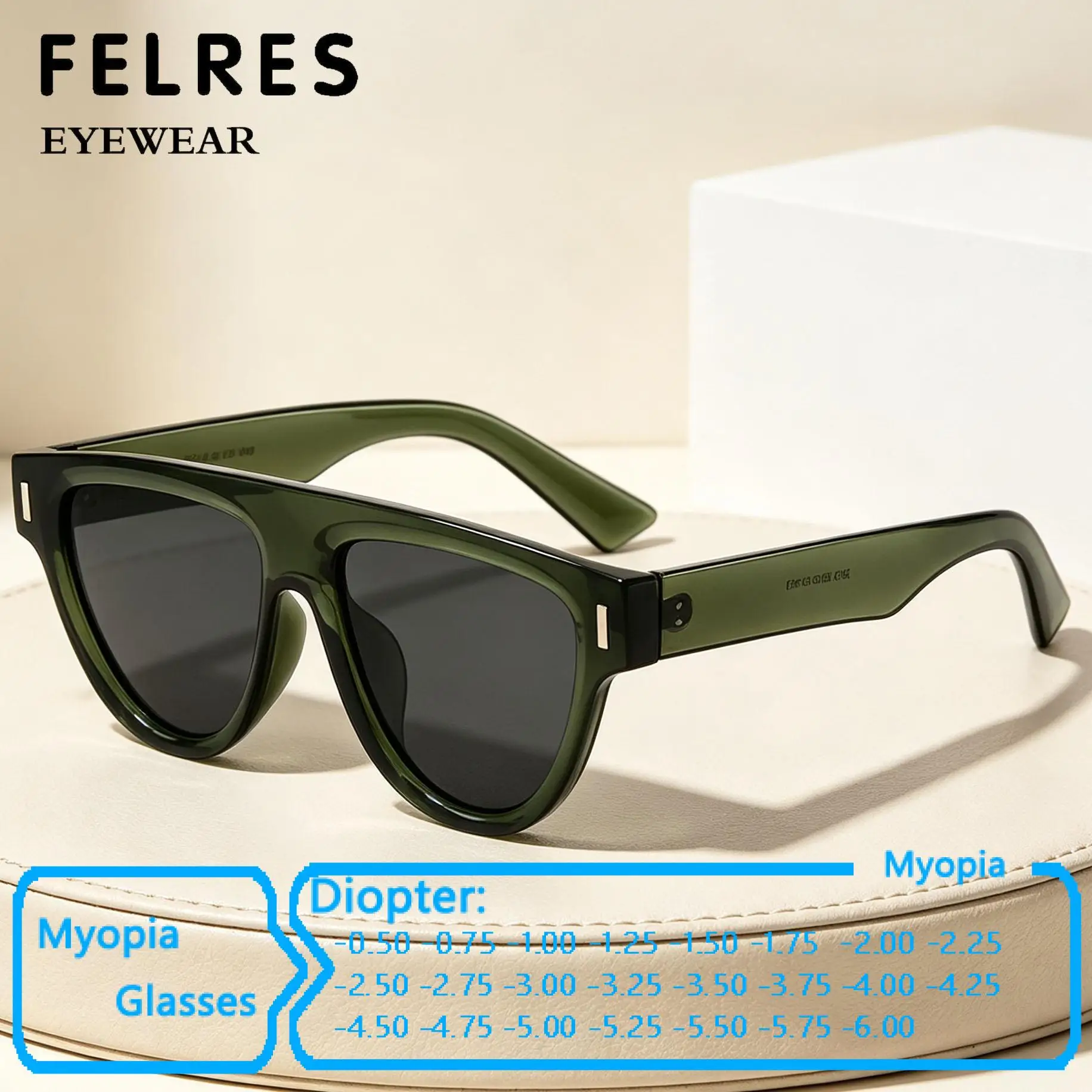 Brand Design Black Myopia Glasses Men Women Fashion Outdoor Shade Driving Prescription Eyewear Negative Strength -0.5 To -6.0