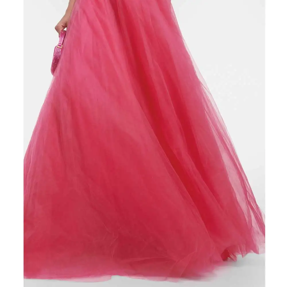 Abito sottoveste con collo profondo rosa abito da Cocktail con scollo a cuore abito da ballo con volant Sexy Tulle ricamato mantello in Tulle occasione formale da donna