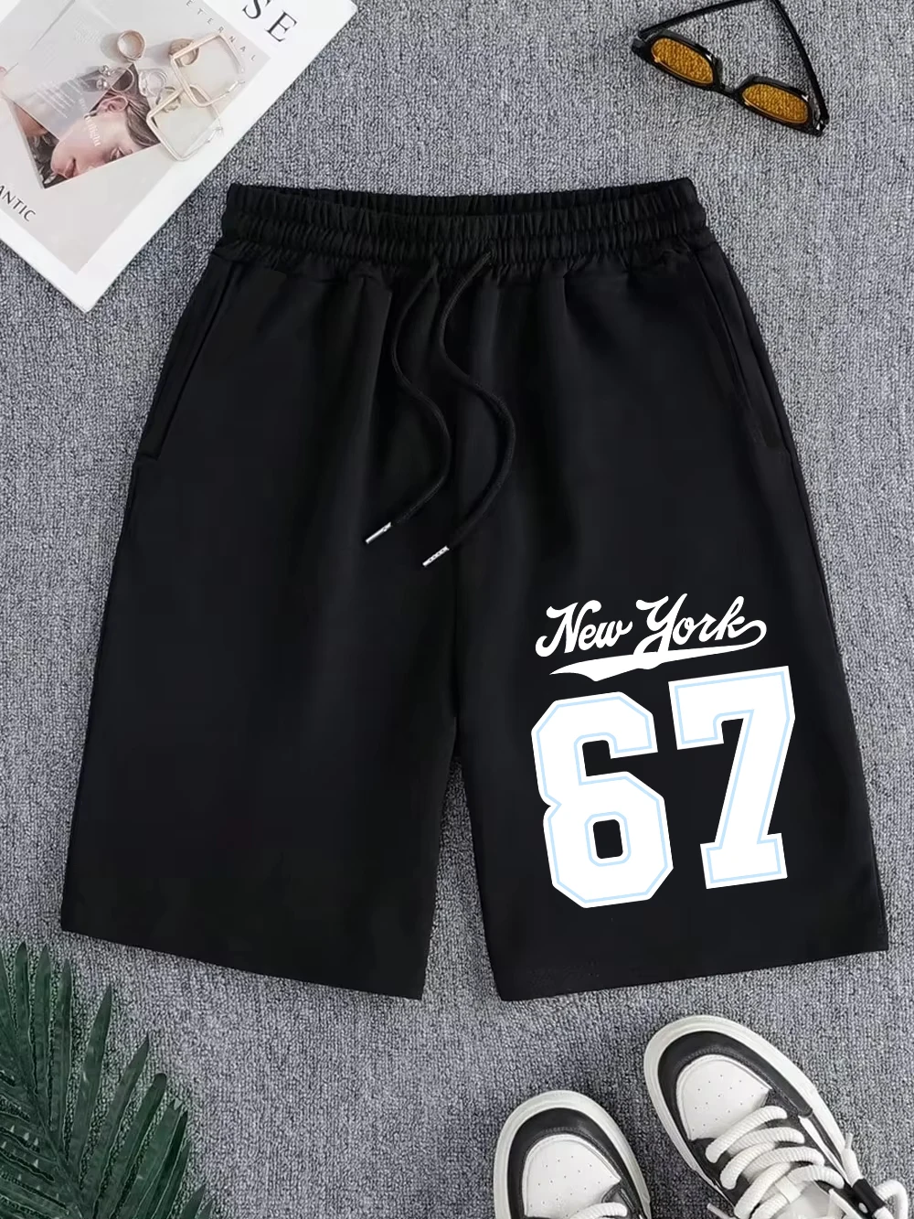 

Мужские спортивные шорты New York Numbers 27 Prints с карманами, широкие, до колена, базовые, с высокой талией, летние, оверсайз