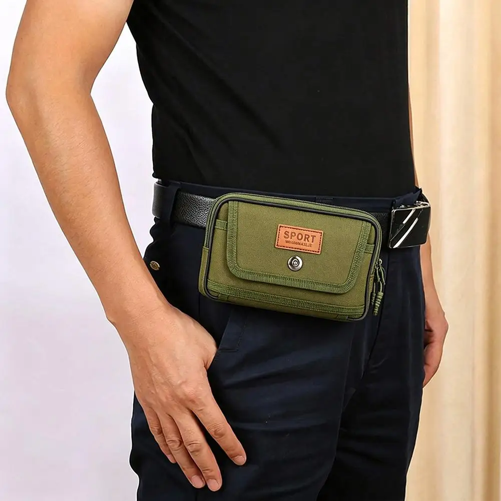Men Canvas Belt Bag Vertical /Horizontal Waist Pouch Large Capacity Sport Hunting Belt Bag Anti‑Wear Phone Fanny Pack Hiking Bag