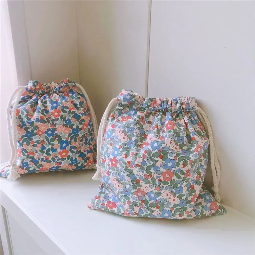 TOUB031 Cotton Women Drawstring Cosmetic Makeup Bag Portable Floral Female Travel Cosmetics Organizer Storage Pouch