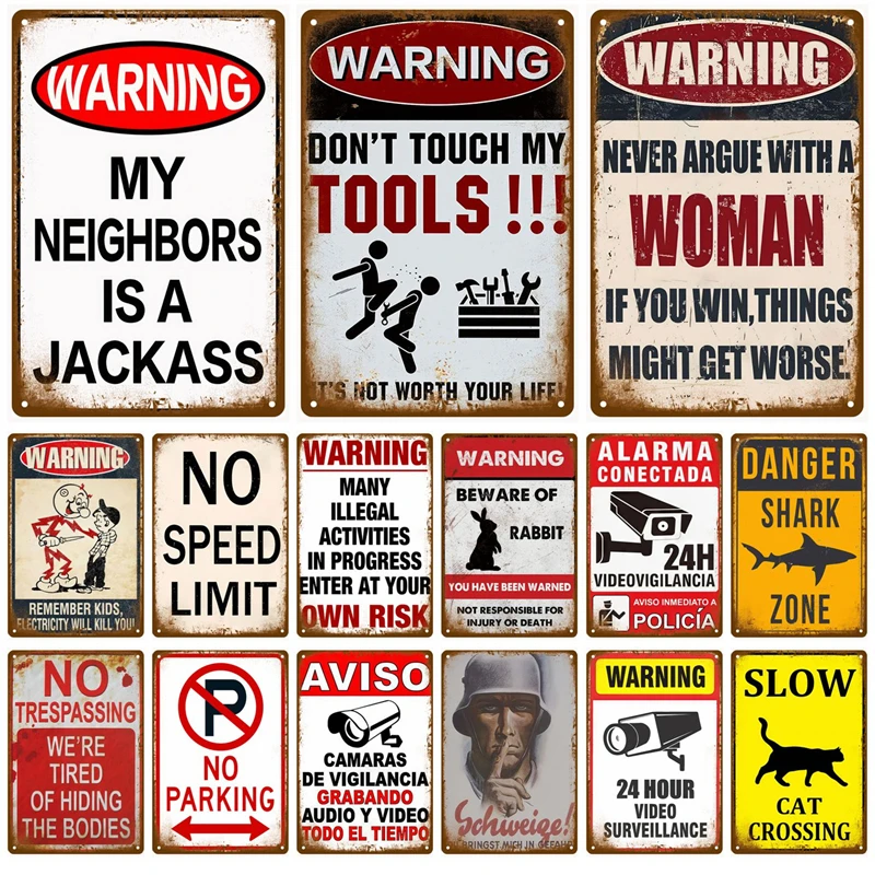 Vintage Warning Metal Sign Notice Zone Plaque Tin Sign Danger Caution Wall Art Decoration Mural Home Wall Decor Bars Man Cave