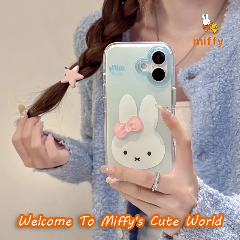 Simplicity Miffy Phone Shell Suitable for Iphone 16 15 14 13 Anti Drop Phone Case Cartoon Stereoscopic Bowknot Anime Accessories