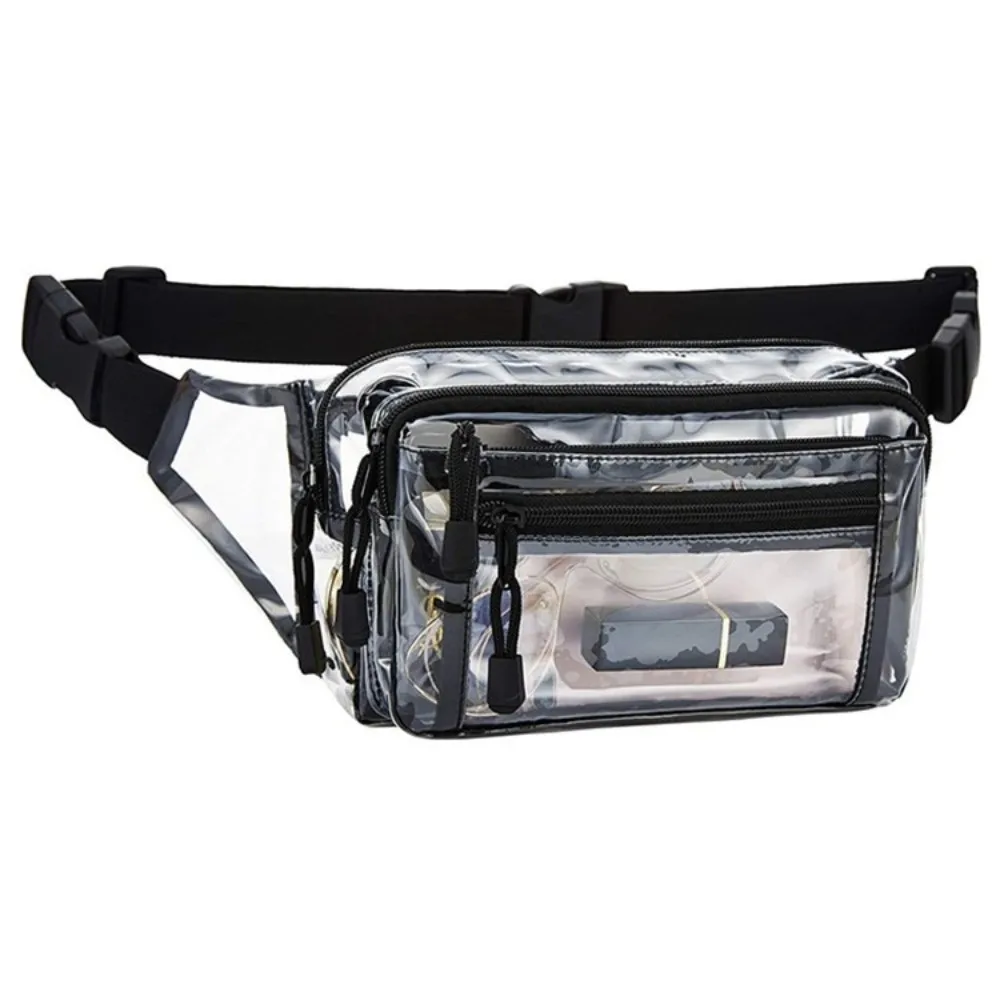 Portable PVC Transparent Waist Bag Clear Multi layer Sports Fanny Pack Black Single Shoulder Phone Crossbody Bag Women