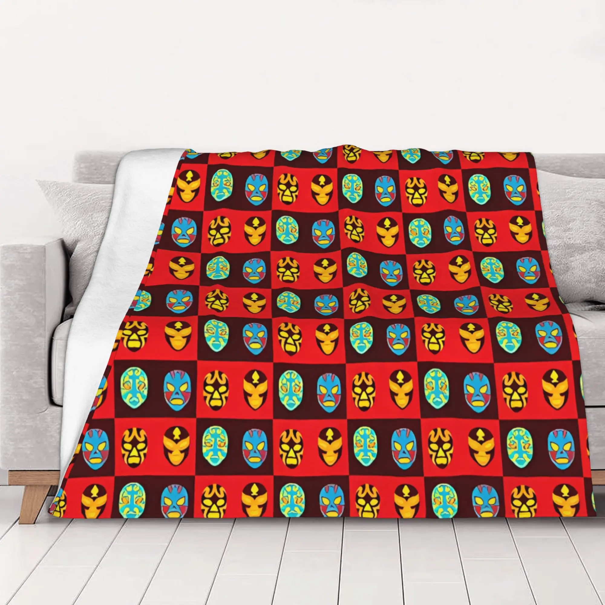 1PC home Cute Room Decor Mexican Wrestling Masks Blanket Throw Blanket Luchador Novelty Warm Blanket All Season