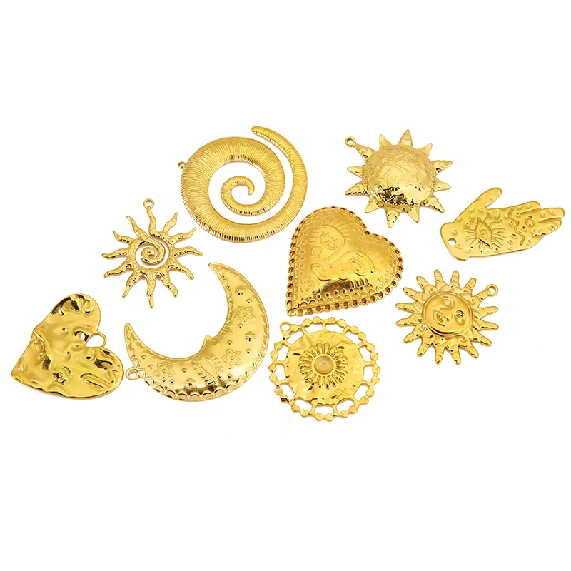 

3pcs Stainless Steel Big Moon Heart Hand Face Sun Charms PVD Gold Plated Pendant for Earring Necklace Jewelry Making Supplies