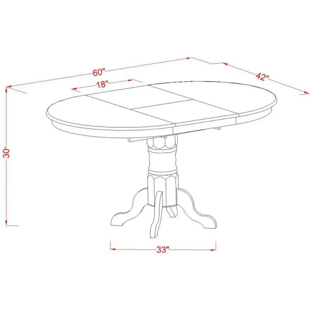 AAVT-BLK-TP Avon Kitchen Dining Oval Solid Wood Table Top with Butterfly Leaf & Pedestal Base, 42x60 Inch