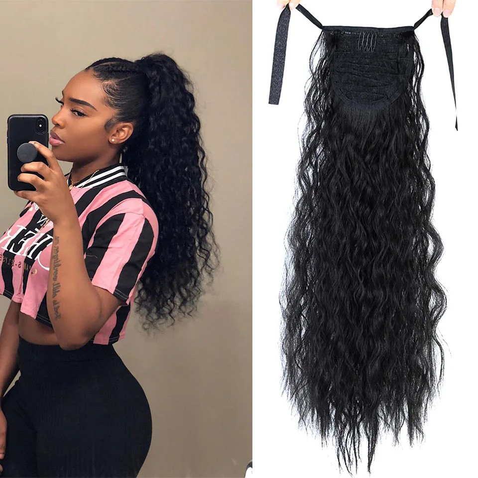 Extensiones de cola de caballo de cabello falso para mujeres africanas, Clips de cabello sintético, extensiones de cola de caballo con Clip de moño