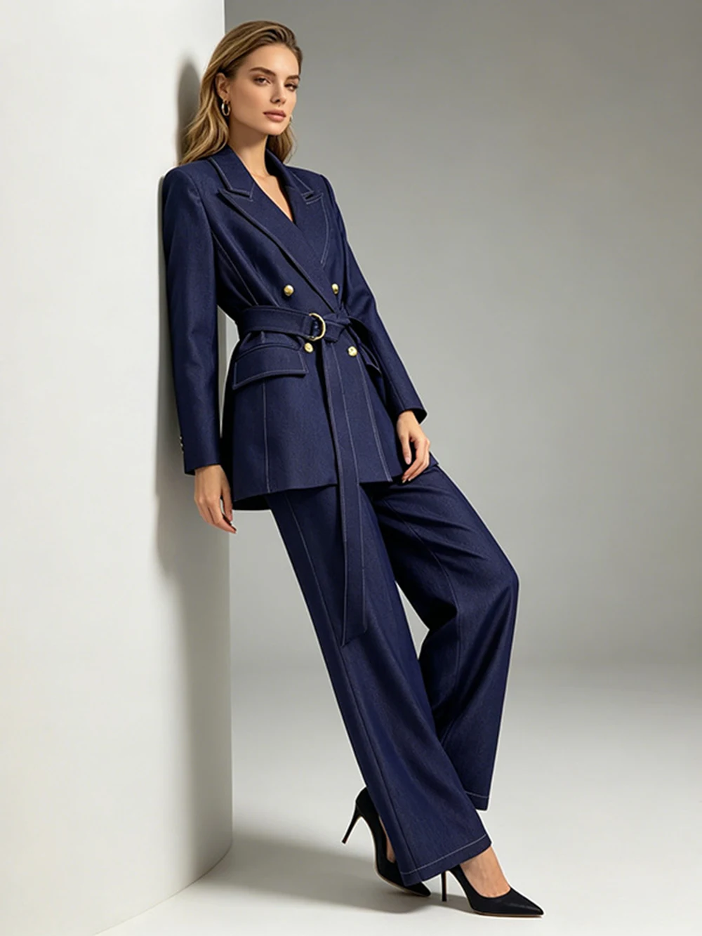 Modphy Elegant Long Sleeved Blazer+Pants Suit Sets Autumn Solid Color Commuting Outfit Women's Temperament Slim Two Piece Set