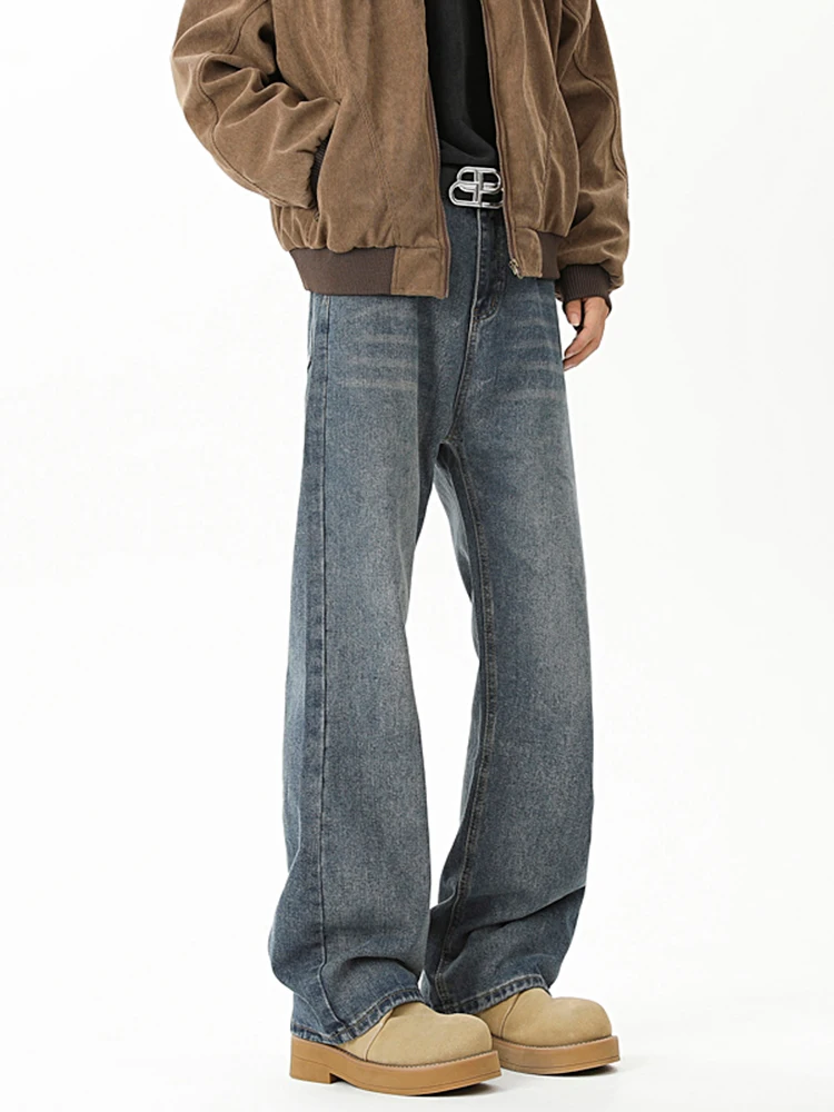 

Retro Washed Bell Bottom Men's Jeans High Street Straight Knife Boots Matching Pants Autumn Winter Denim Jeans