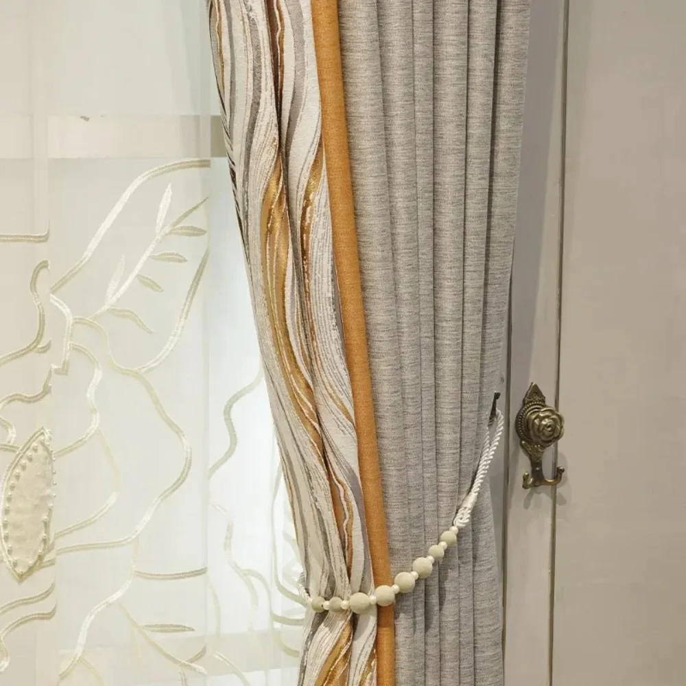 Orange Grey Jacquard High-precision Splicing Blackout Curtains for Living Room Bedroom French Window Villa Customized Products