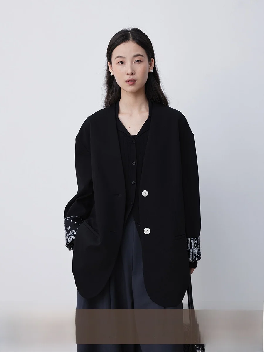 

Faionable Luxury Nut Flower Pattern Two-Button Notched Collar Jaet Caremind Polyester Blend Long Sve Busin Women's ...