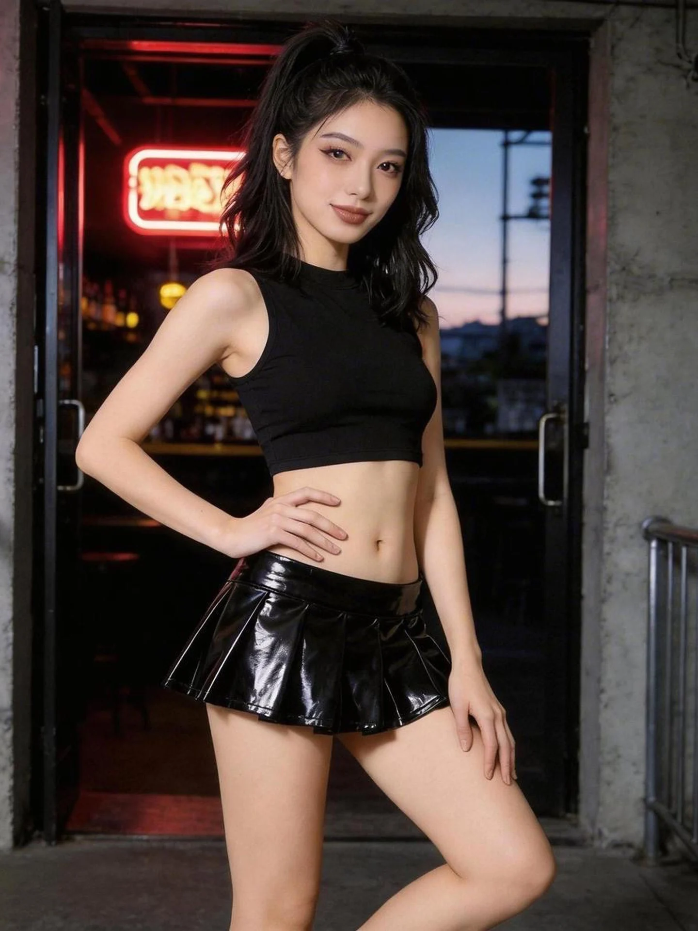 Sexy  PU Leather Pleated Skirt No  Bar Nightclub Short Skirt Single Layer Super Short Skirt American Style A-Line S...