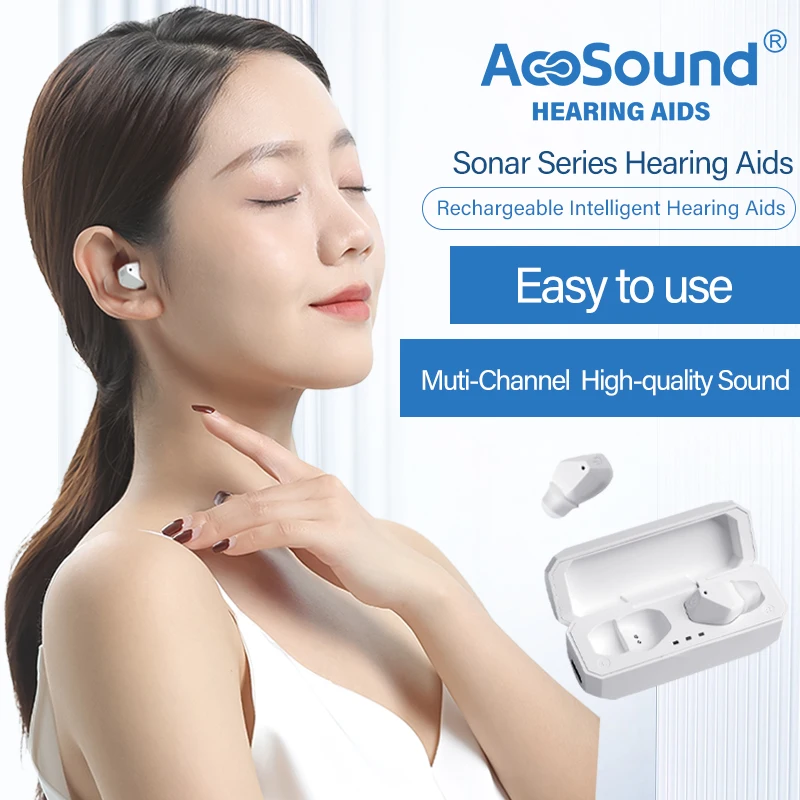 2023 New Arrival AcoSound 16 Channel Sonar Rechargeable Hearing Aid Digital Bluetooth APP Self-fitting Sound Amplifier For Deaf