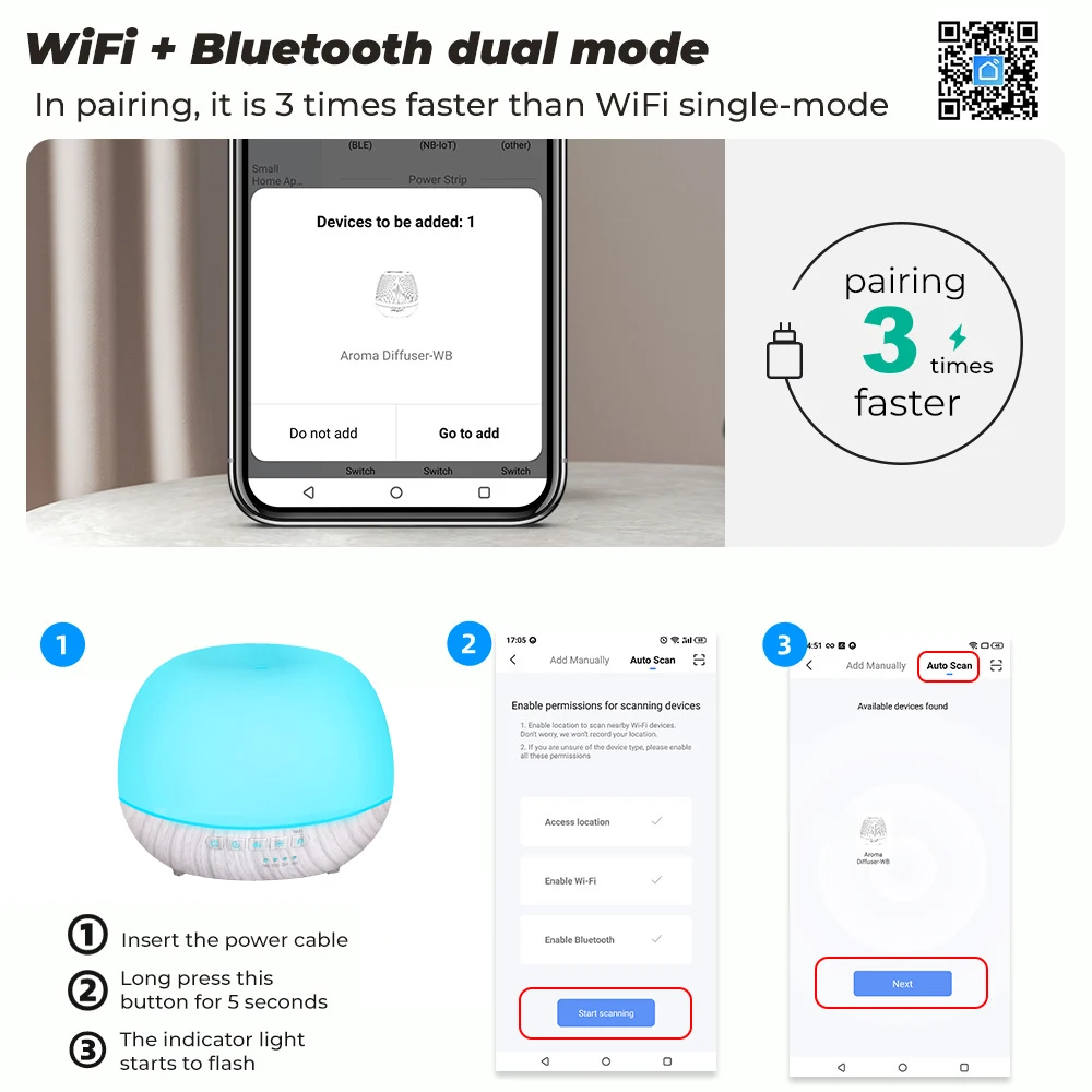 WiFi Smart Aroma Diffuser Oil Air Humidifier Ultrasonic Usb Essential Oil Diffuser Wood Grain Colorful LED Light for Home Office