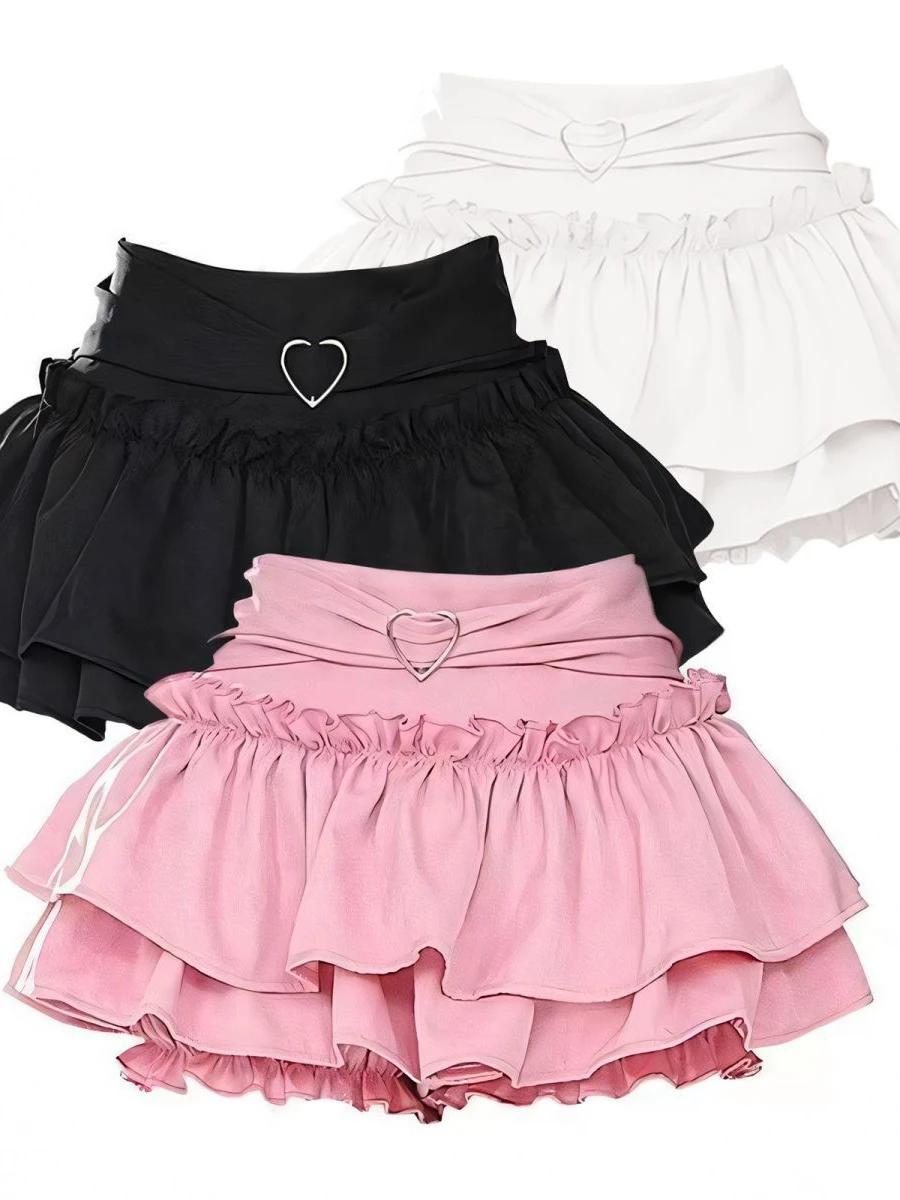

Black Heart Buckle Puffy Skirt A-Line Skirt for Girls High Waist Polyester Fiber No Stretch Spring Summer China Made Ela...