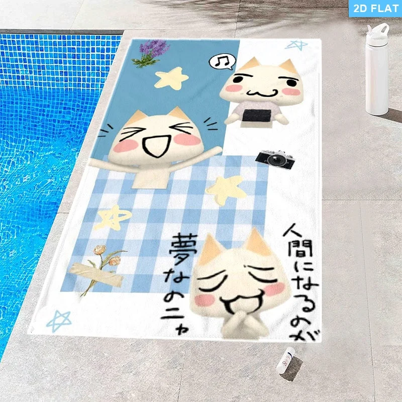 1pc T-Toro I-Inoue Cute Cartoon Cat Beach Towel Doko Demo Issyo Anime Print Microfiber Extra Large Bath Towel