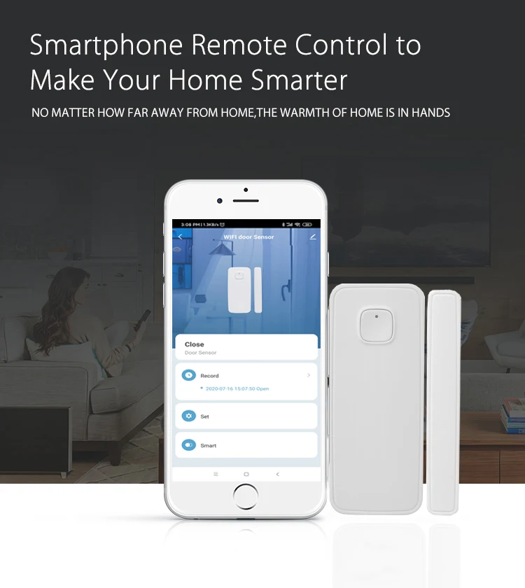 Tuya Smart Wifi Door Sensor Open / Close Detector App Notification Battery Operated Support Alexa Google Home No Need Hub