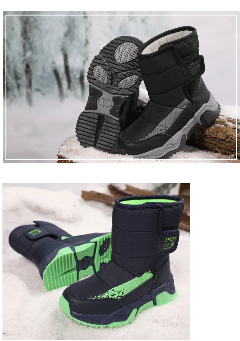Kinder-Schneestiefel Winter High-Top Kinderschuhe mit Klettverschluss Baumwollschuhe für Schüler Outdoor Bequeme Rutschfeste Stiefel mit Dicker Sohle – Detail 10