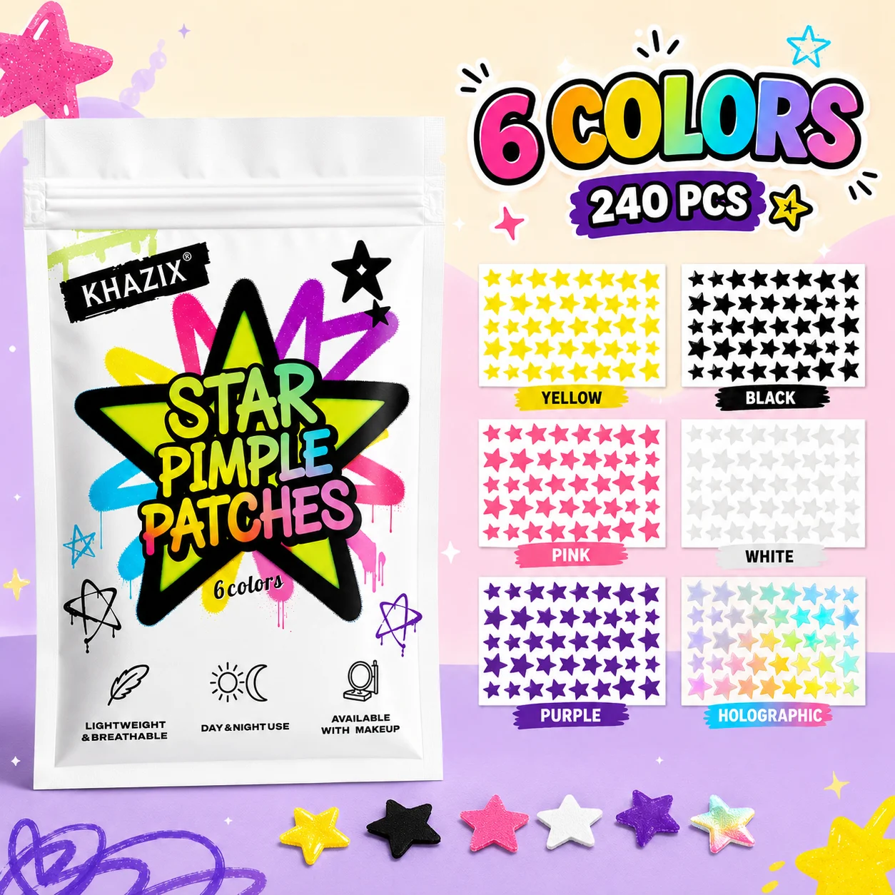 240PCS Star Pimple Patches For Face Hydrocolloid, Absorbing Cover, Tea Tree, Hydrocolloid Acne Patch, Cute Star Pimple Patch