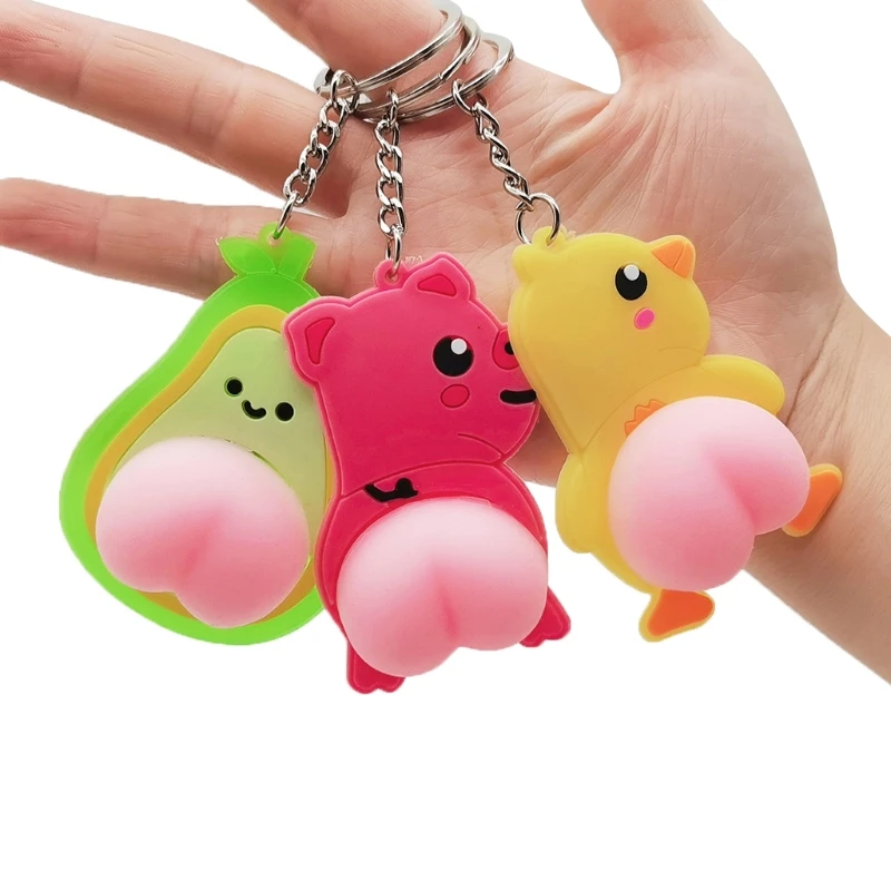 Cartoon Dieren Mini Sleutelhanger Verzachten Bal Knijpen Butt Sleutelhanger Fidget Butt Pop Nieuwigheid Geschenk Kinderen Stress Verlichting