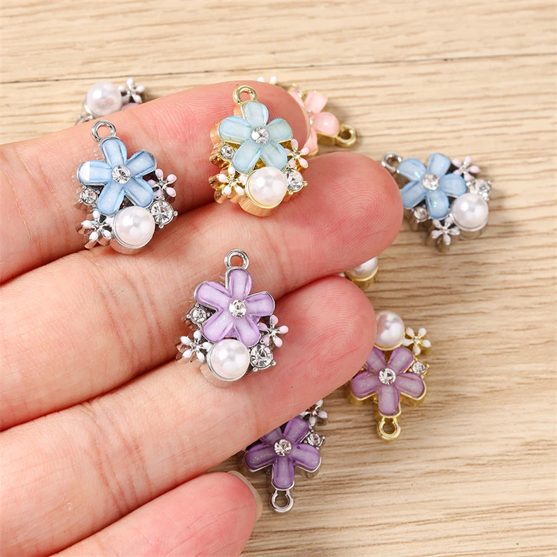 5pcs 14x18mm Delicate Crystal Metal Flower Charms Pendants for Making Earrings Necklaces Bracelets DIY Crafts Jewelry Findings