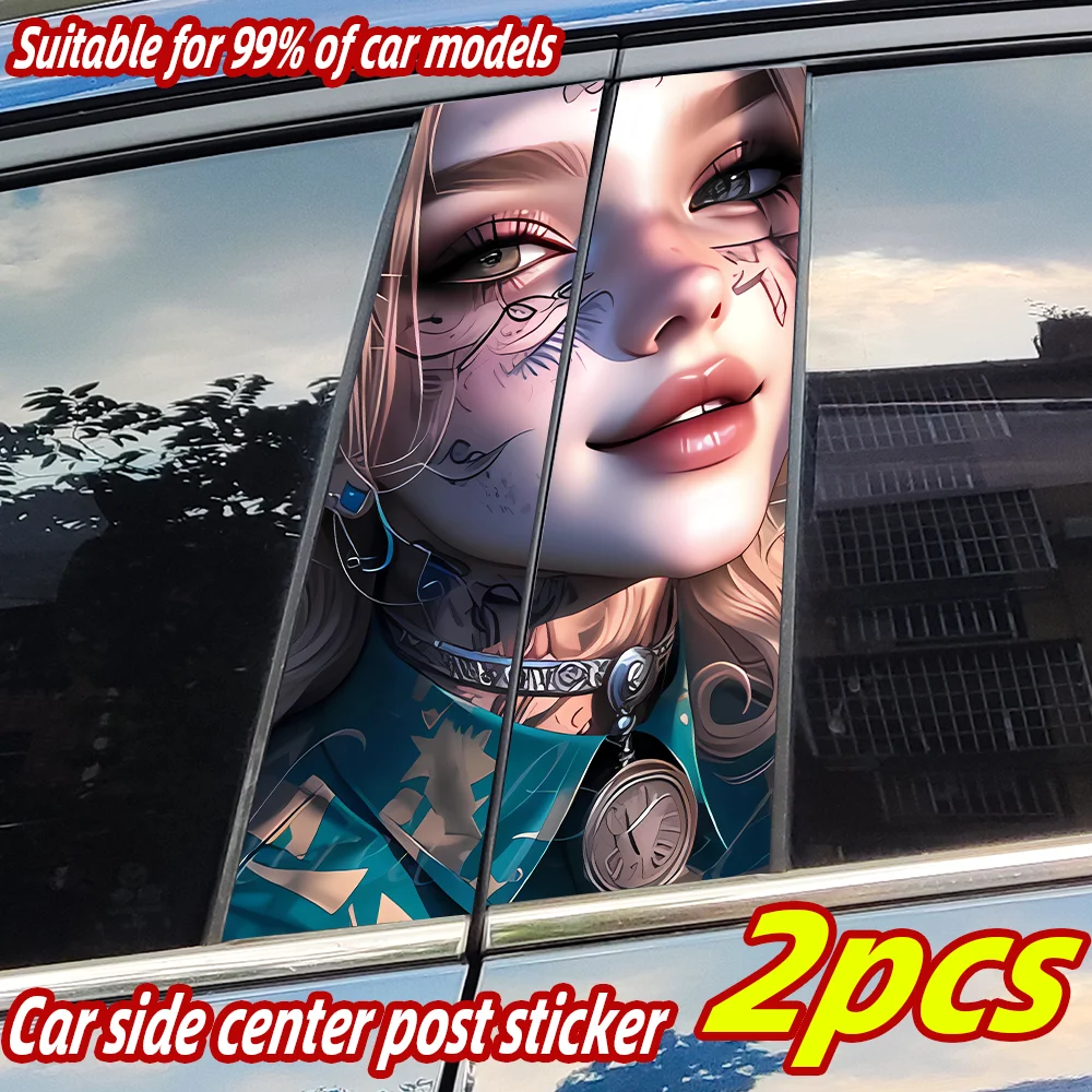 

Anime Tattoo Girl Car Stickers Auto B Pillar Waterproof Center Column Decor Cover Scratches Car Doors Pillar Decals Accessories