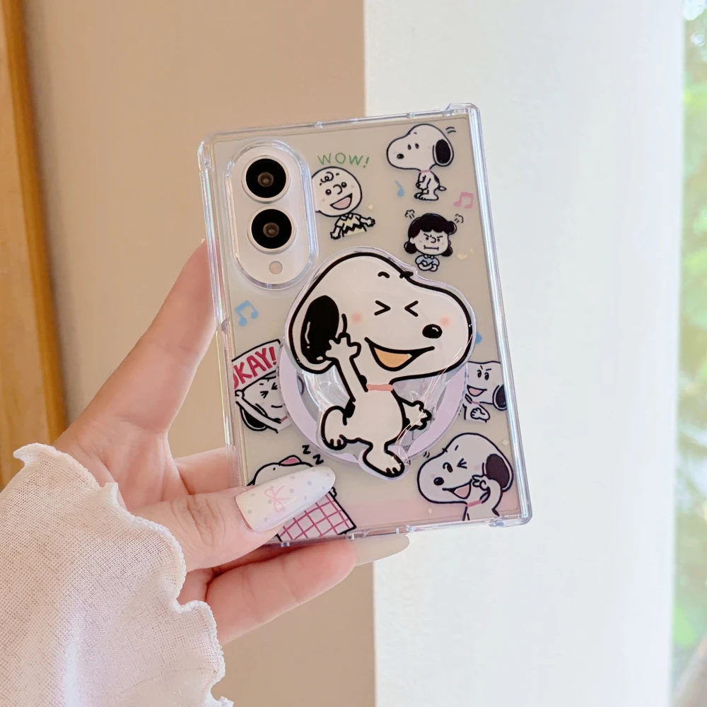 Cute cartoon Snoopy Charlie Brown Magnetic Holder Magsafe Wireless Charge Phone Case For Samsung Galaxy Z Fold 8  Hard Cover