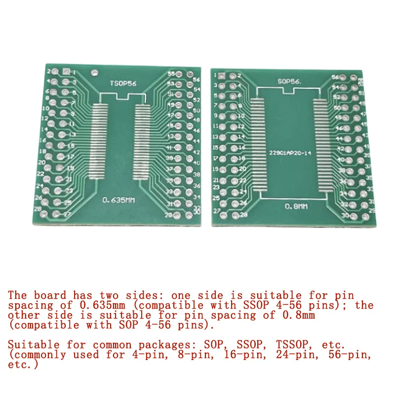 2PCS SOP56/TSOP56/TSSOP56 Pin PCB Adapter Board Module DIP 0.635mm/0.8mm Pitch SDRAM