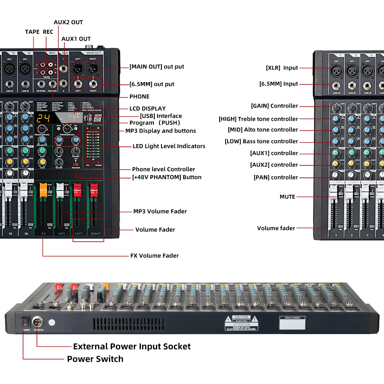 Depusheng 16 قناة المهنية Blueteeth خلاط رقمي DJ الموسيقى كاريوكي جهاز مزج الصوت وحدة التحكم ستيريو لتسجيل المرحلة
