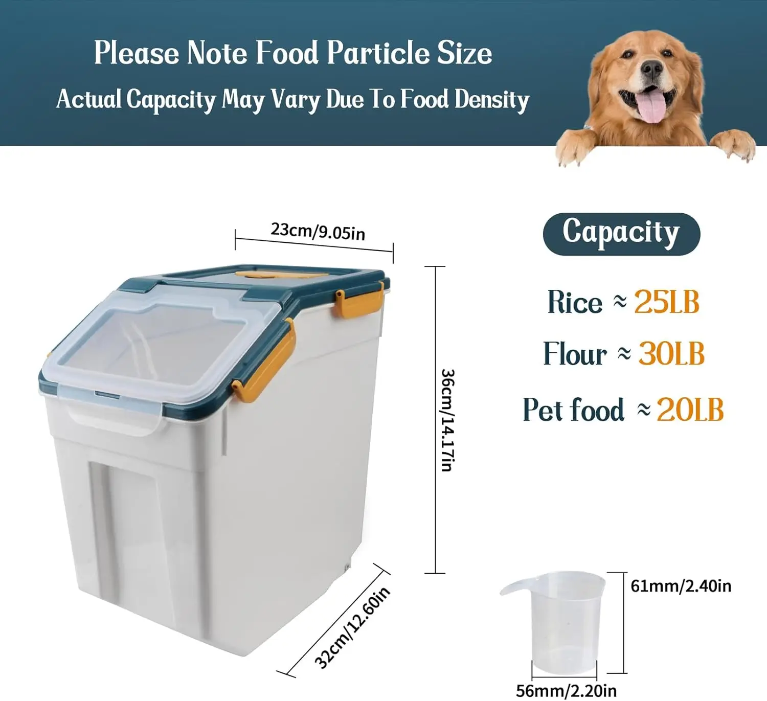 Large Flour Storage Container Bin 25lb, 4Pack Airtight Rice Storage Containers with Wheels Seal Locking Lid, BPA Free with Measu