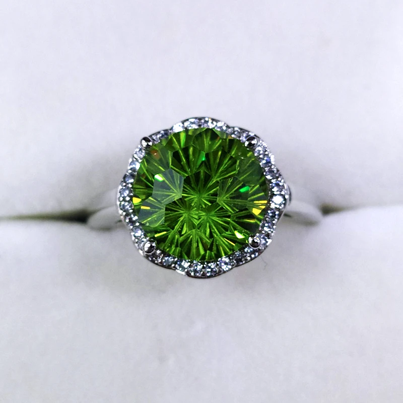 Original design pink diamond topaz olive green round crystal ladies ring s925 silver gold-plated luxury romantic jewelry