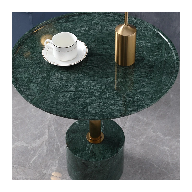 Italian Home's Creative Corner Tea Table Green Marble Edge round Senior Sense Table for Living Room Handcrafted Natural Stone