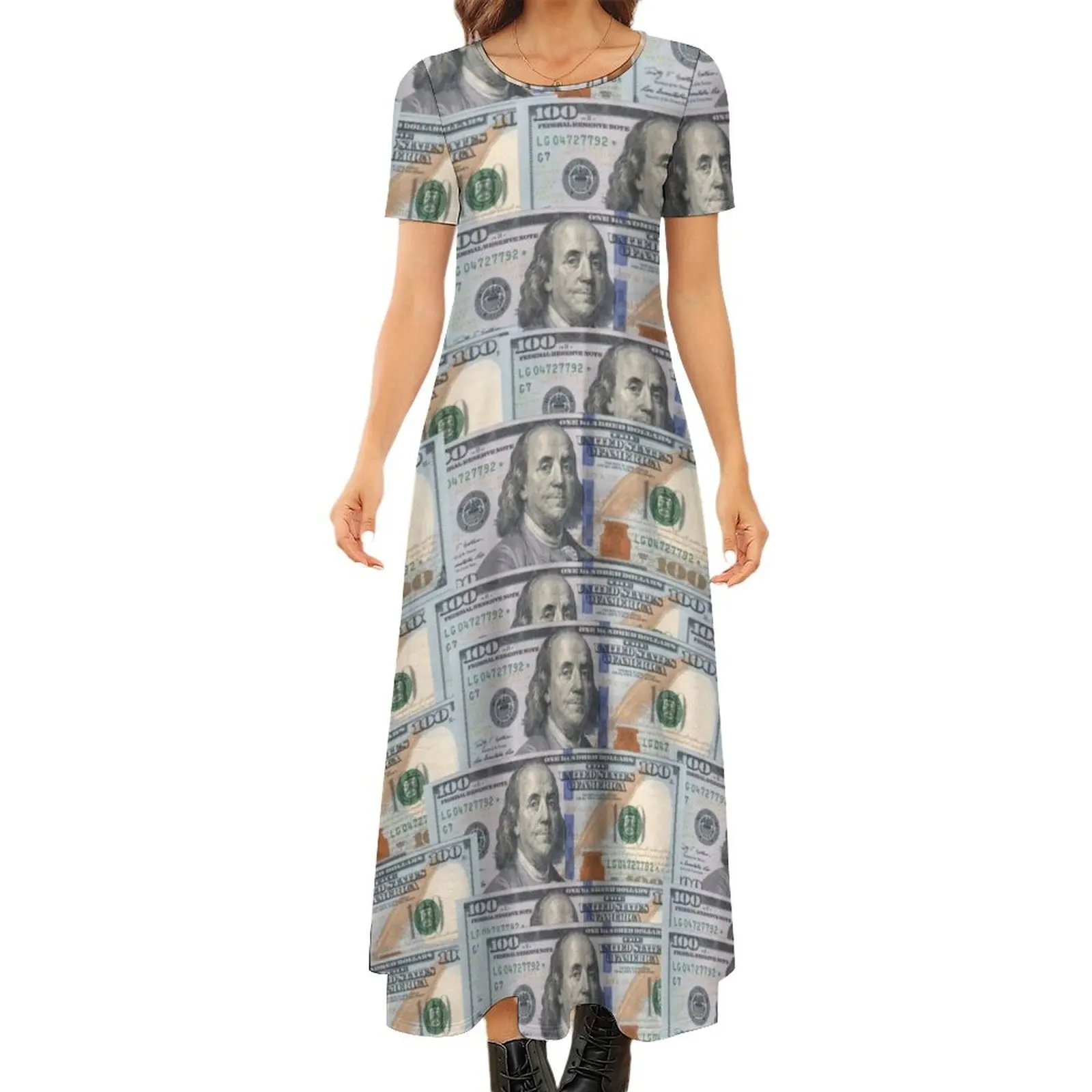 

100 dollar bills Round Neck Short Sleeve Dress women"s elegant loose dresses Dress for girls Dresses