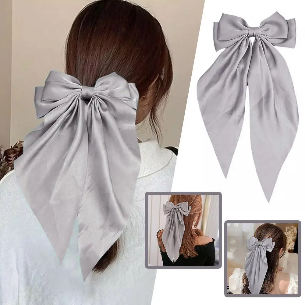 Large Satin Bow Hair Clip Retro Ribbon Bow Hairpin Temperament Clip Spring Fairy Super Accessories Hairpin Hair B2I2