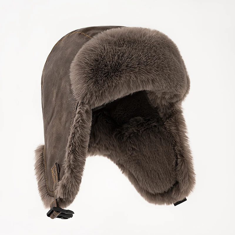 New Windproof Cycling Cap With Ear Flaps Winter Fur Bomber Hat Leather Cap Men Outdoor Windproof Super Warm Caps