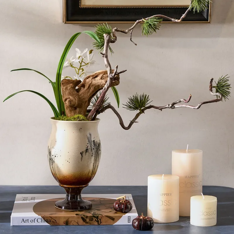 Chinese Style Ceramic Flower Vase Ink Wash Painting Design Home Decor for Living Room Study Tea Room Desktop Ornament Elegant