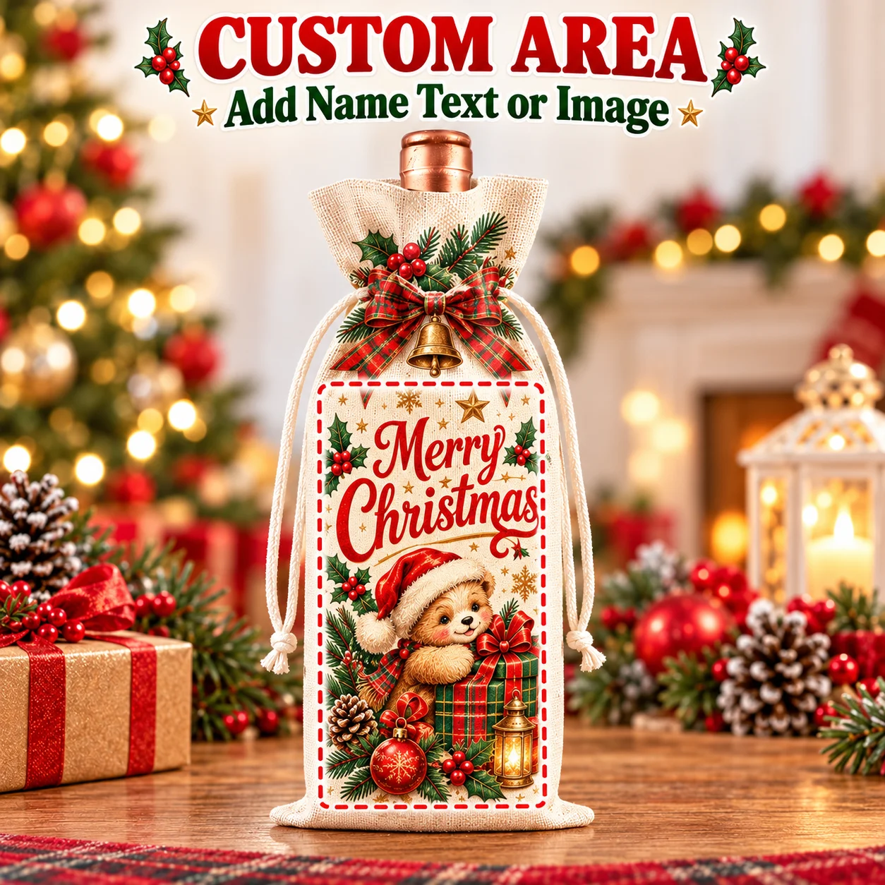 Custom Wine Cover Personalized Red Wine Bottle Dust Cover Faux Linen for Home Bar Wedding Party Dinner Gift Table Decor Storage