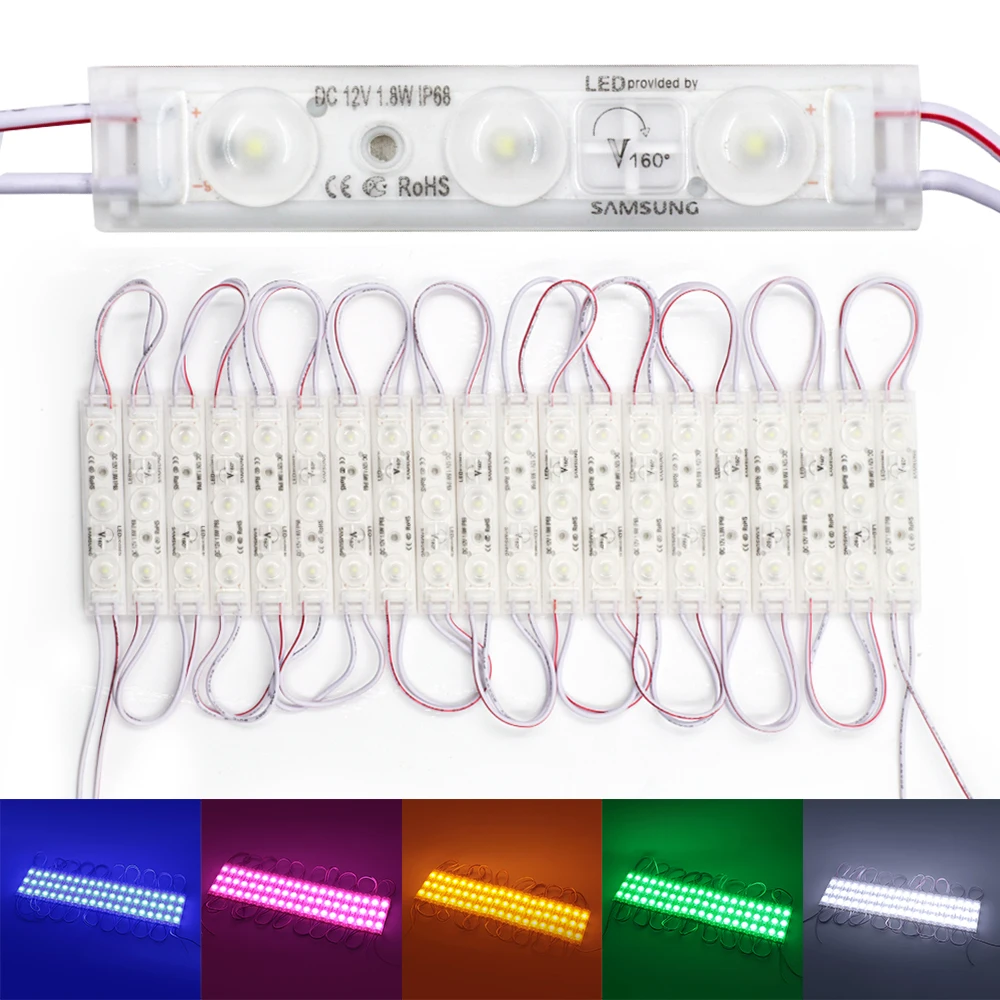 20PCS DC 12V SMD 2835 3Leds Moudle IP67 Waterproof Red Blue Green White Yellow Advertisement Decoration LED Strip