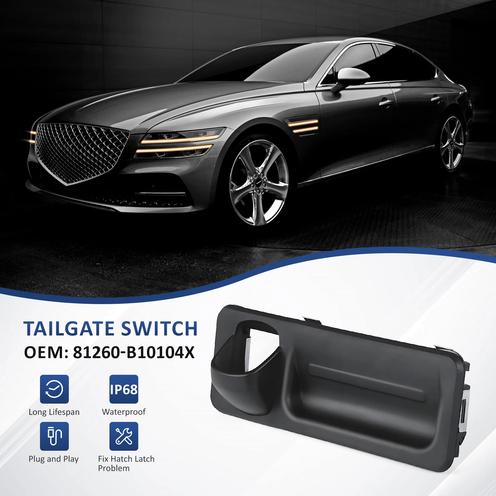 Kofferraum-Schloss-Schalter für Hyundai Genesis Sedan 2015 2016 G80 2017 2018 2019 2020 81260-B10104X 81260-B1010 Heckklappenknopf – Detail 1