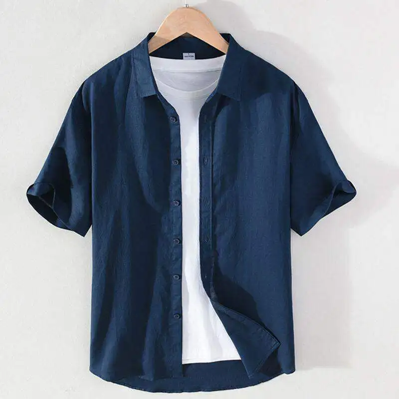 camisa-masculina-casual-de-algodao-e-linho-de-manga-curta-cor-pura-com-botoes-confortavel-respiravel-estilo-business-cas