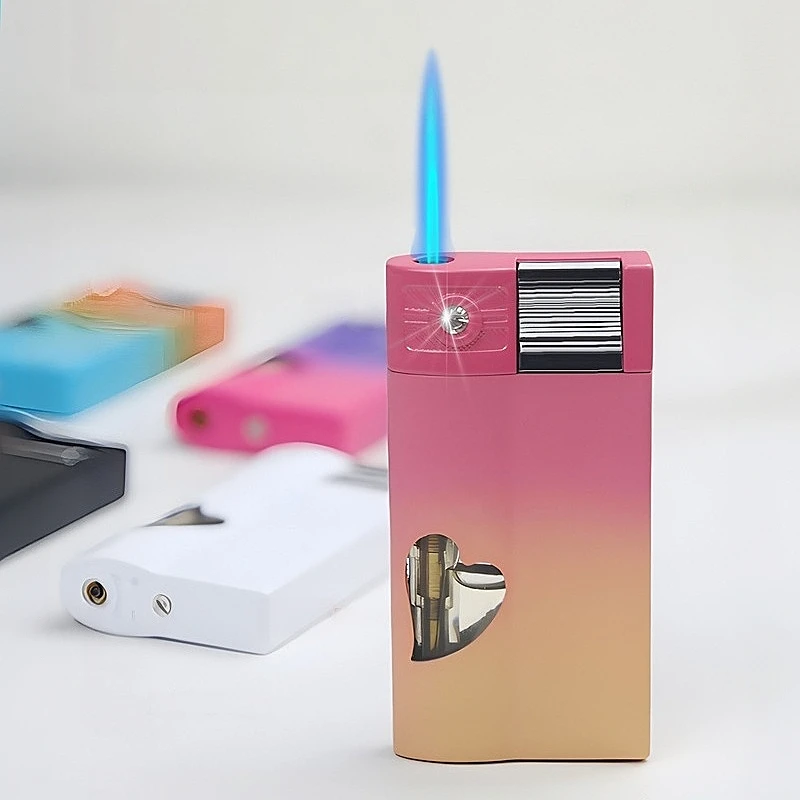 New Metal Ultra-thin Heart-shaped Visible Window Inflatable Lighter with High Aesthetic Value, Windproof Jet Flame Lighter Gift