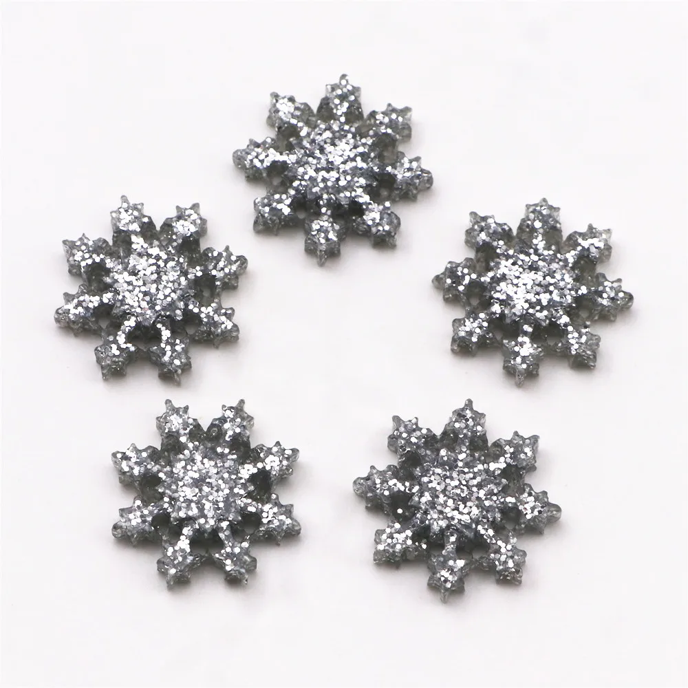 20pcs Kawaii Resin Glitter Snowflake Flatback Cabochon DIY Hair Bow Center Scrapbooking Craft,19mm